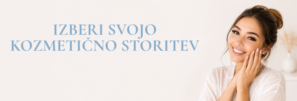 Nasmejana ženska z urejenimi obrvmi, podaljšanimi trepalnicami in negovanimi nohti po kozmetični storitvi v salonu Lampetie